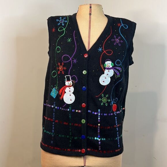 Kim Rogers Sequin and Beaded Embroidered Holiday Sweater Vest - Size Small - Picture 1 of 10